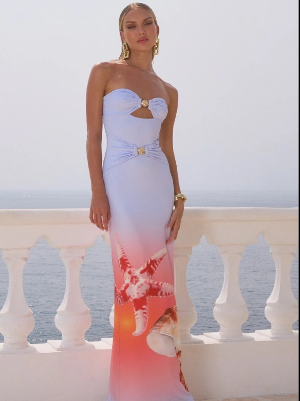 Runaway The Label Kleo Maxi Dress in Ice Blue Seashell Ombre
